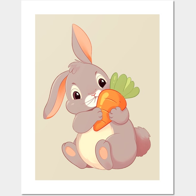 Cute bunny with carrot Wall Art by Chromatic Currents